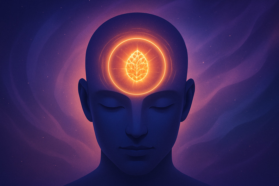 Mystical Visualization of the Pineal Gland Awakening Illustration of a glowing third eye and pineal gland energy field, symbolizing how to open my third eye