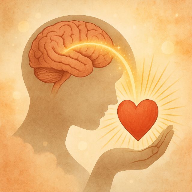 Digital illustration showing the human heart and brain connected by light, symbolizing the Gregg Braden prayer and heart-brain intelligence.