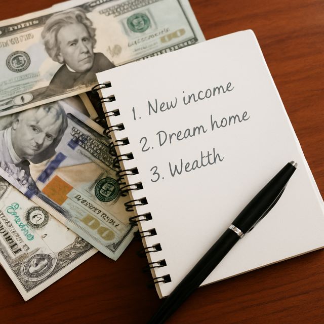 A journal and pen on a desk used for writing down intentions during a 3 6 9 money manifestation ritual.