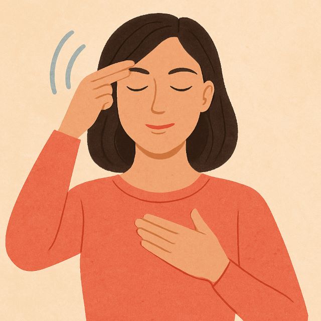 Woman practicing EFT tapping with calm expression, symbolizing stress relief and focus for manifesting money