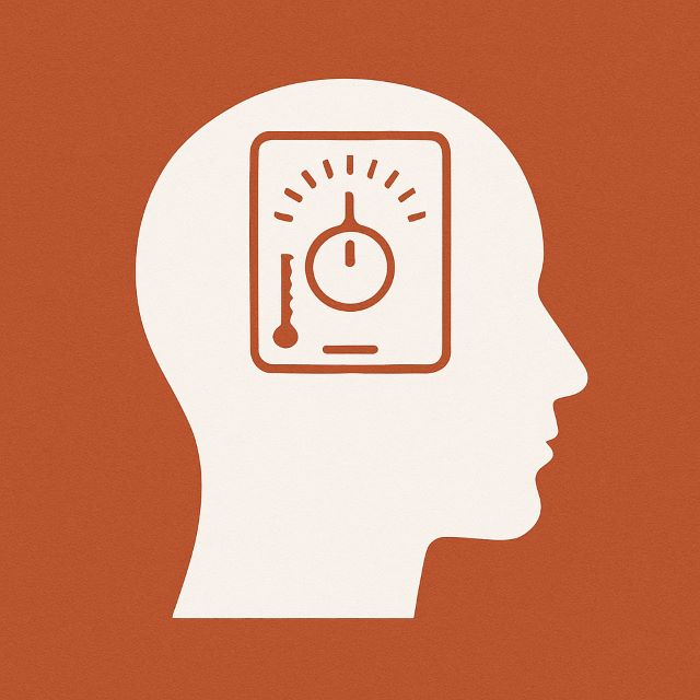 Minimalist illustration of a human head silhouette with a thermostat symbol representing how thoughts create reality through self-image