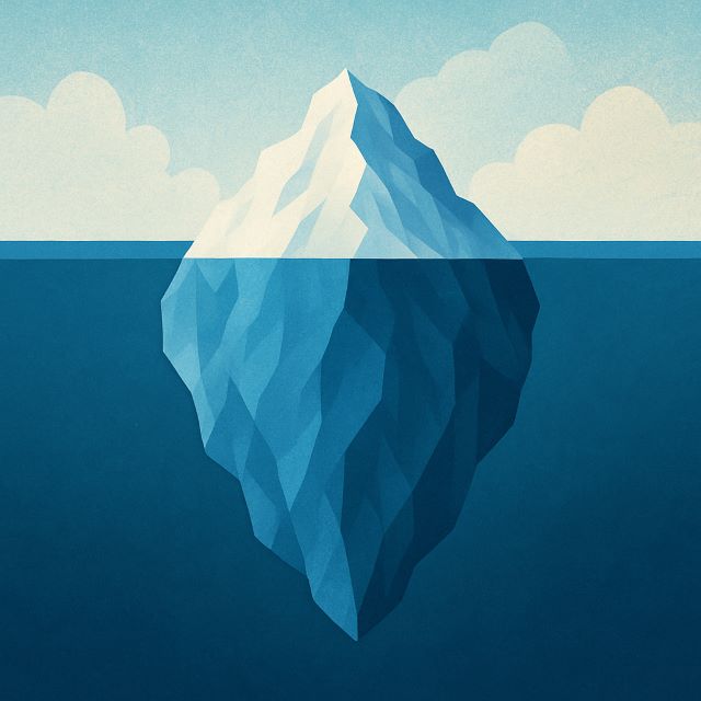 The Iceberg of Subconscious Alignment Illustration of an iceberg symbolizing the conscious and subconscious mind, representing subconscious alignment
