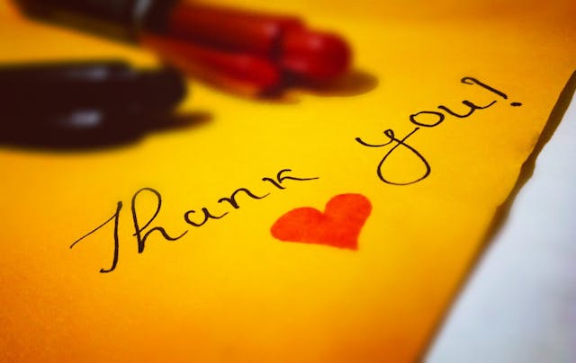 Thank-You Ritual for Gratitude Manifestation Handwritten thank you note with a small heart for gratitude manifestation