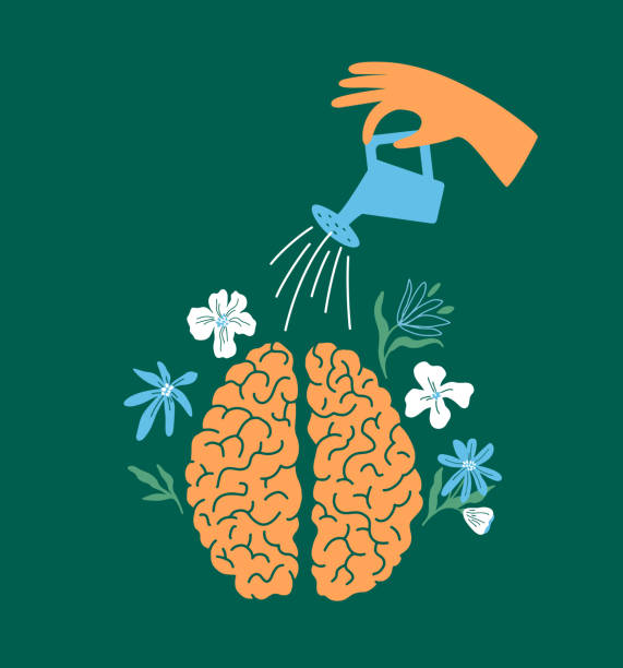Grow the Second Mind — Quantum Law of Attraction Practice Illustration of a hand watering a brain like a garden, with flowers blooming—cultivating beliefs through the quantum law of attraction.