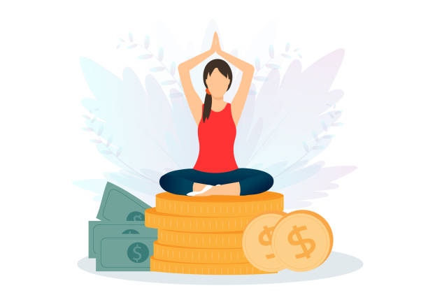 How to Shift Your Money Mindset — Calm Creates Cash Flow Woman meditating on stacked coins with cash behind—how to shift your money mindset with calm focus.