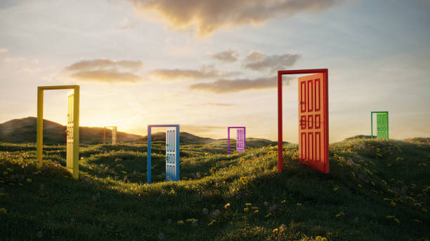 Manifestation Prayer — Choose Your Door Colorful doors in a sunlit field, symbolizing choices activated by a manifestation prayer.