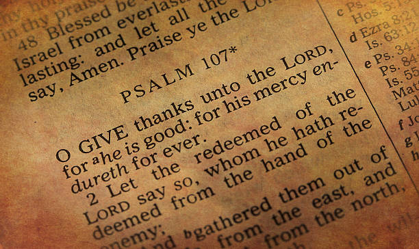 Gratitude in Scripture — Prayer to Get a Job Close-up of Psalm 107 in an open Bible, emphasizing thankfulness during a prayer to get a job.