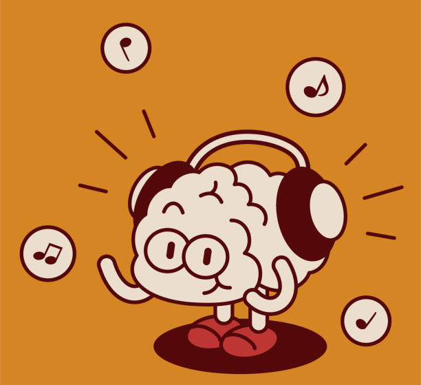 Your Mind is Like a Radio - CE5 Meditations Cute cartoon brain wearing headphones listening to music notes, symbolizing guided audio for ce5 meditations.