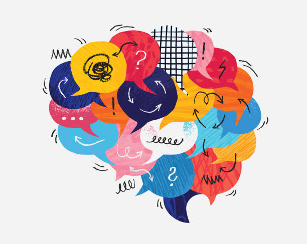 Colorful speech bubbles forming a brain, symbolizing mental chatter and how to change your limiting beliefs.
