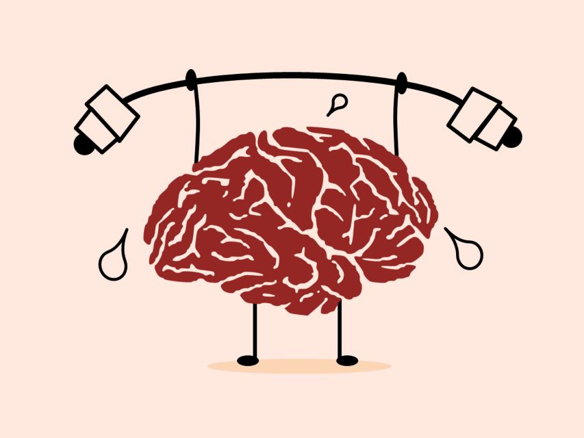 Train Your Mind for Wealth and Success Brain lifting weights symbolizing mental training and reprogramming your mindset for financial success