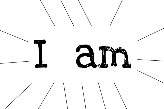 The Power of “I Am” vs Words to Avoid When Manifesting “I am” text with bold lines radiating outward, representing identity shifts and words to avoid when manifesting