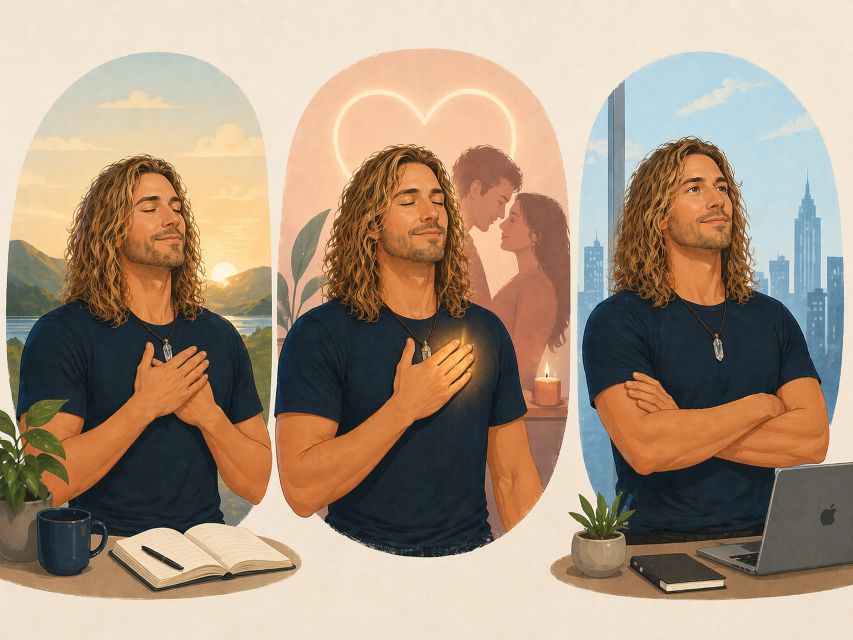 Jake Ducey practicing chi energy meditation while visualizing relief, love, and confidence before they appear in real life.