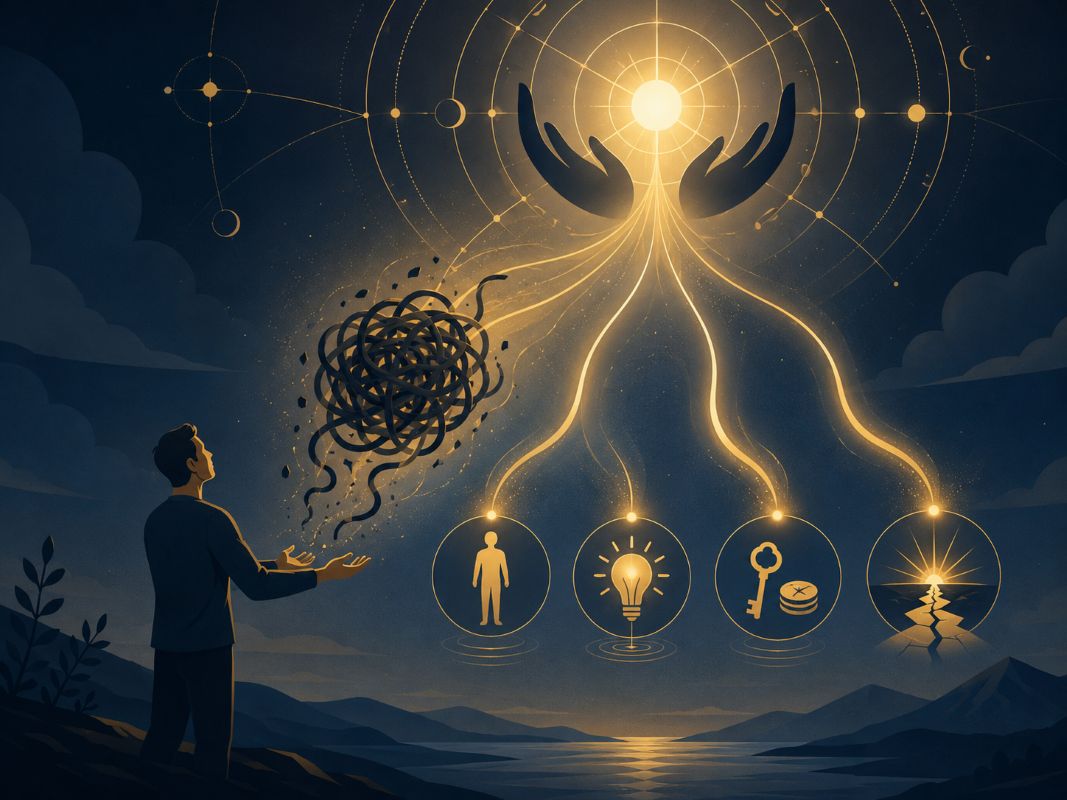 Instant Manifestation Through Surrender and Divine Help Person releasing burdens to divine light as instant manifestation brings the right person, idea, resource, and breakthrough.